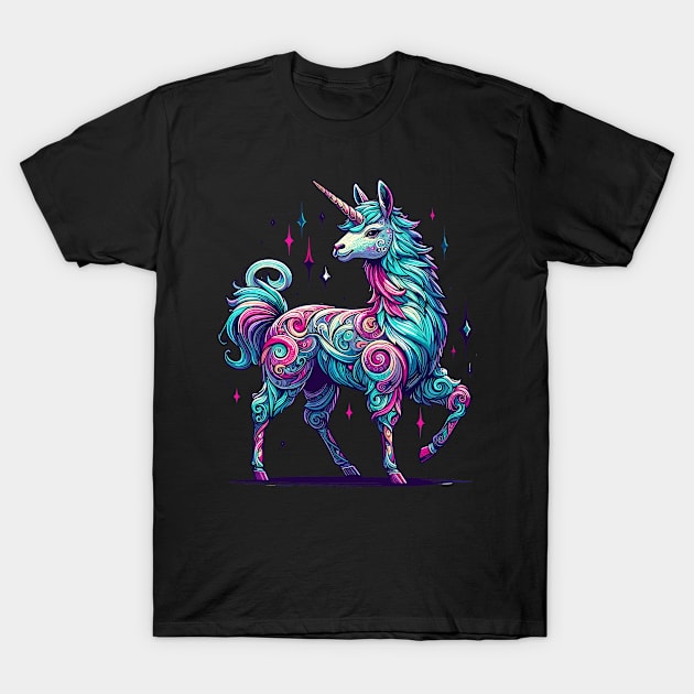 Trendy Doodle rainbow llamacorn unicorn llama T-Shirt by TomFrontierArt